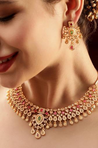 Aheli traditional ethnic necklace and earrings set for women for weddings and special occasions