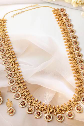 Aheli indian traditional coin tessel long necklace earrings set for women