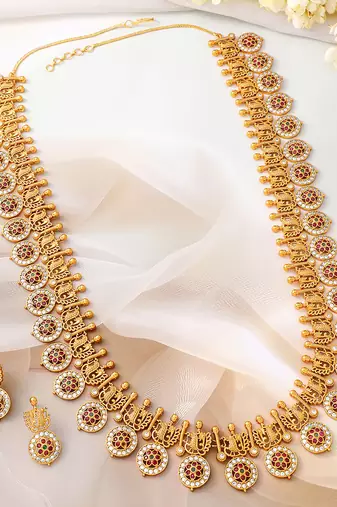 Aheli indian traditional coin tessel long necklace earrings set for women