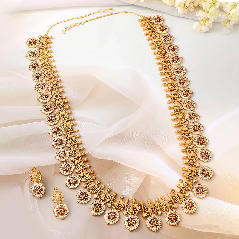 Aheli indian traditional coin tessel long necklace earrings set for women