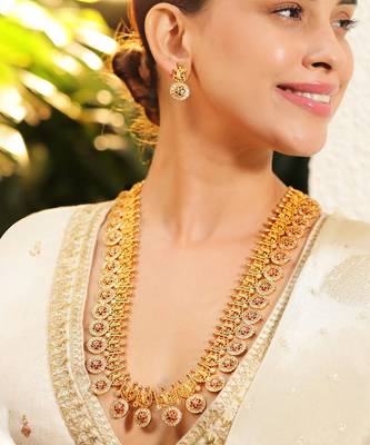 Aheli indian traditional coin tessel long necklace earrings set for women 2