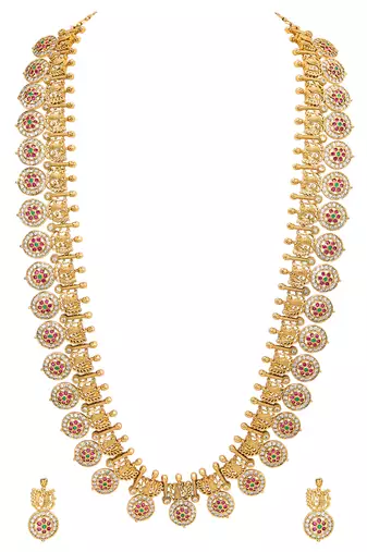 Aheli indian traditional coin tessel long necklace earrings set for women