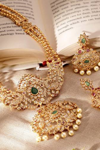 Aheli ethnic long necklace earrings set for women traditional indian temple jewelry