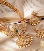 Aheli ethnic long necklace earrings set for women traditional indian temple jewelry