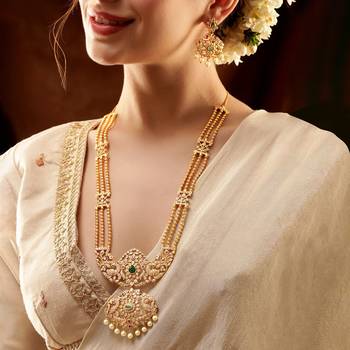 Aheli ethnic long necklace earrings set for women traditional indian temple jewelry 2