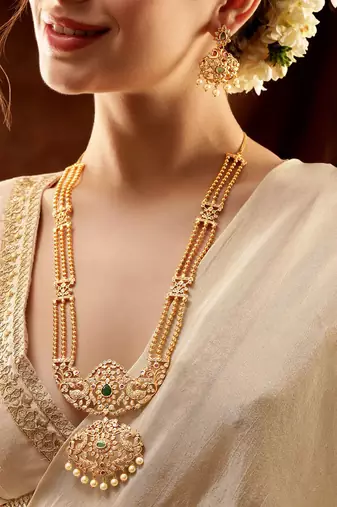 Aheli ethnic long necklace earrings set for women traditional indian temple jewelry