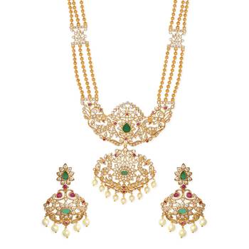 Aheli ethnic long necklace earrings set for women traditional indian temple jewelry 3