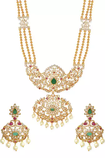 Aheli ethnic long necklace earrings set for women traditional indian temple jewelry