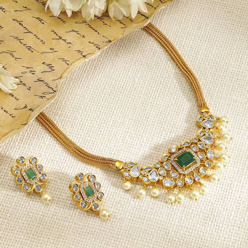 Aheli ethnic necklace earrings set traditional jewelry for women