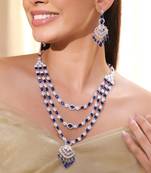 Aheli blue triple layered necklace and earrings set for women