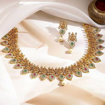 Aheli traditional goddess motif necklace and earrings jewelry set for women 1