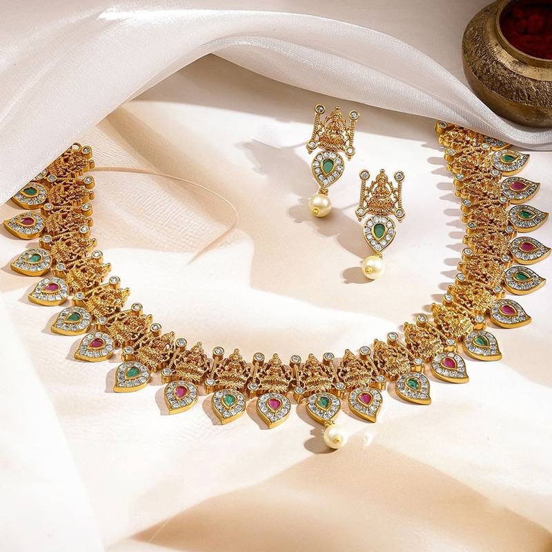 Aheli traditional goddess motif necklace and earrings jewelry set for women
