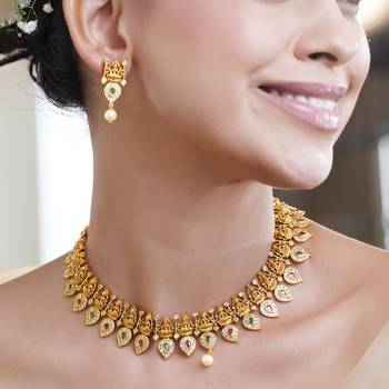 Aheli traditional goddess motif necklace and earrings jewelry set for women 2