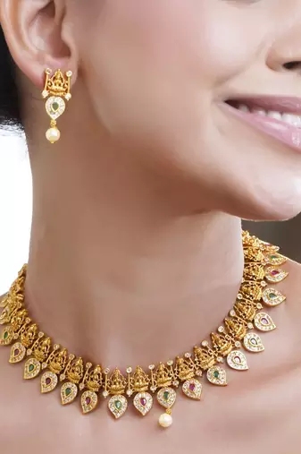 Aheli traditional goddess motif necklace and earrings jewelry set for women