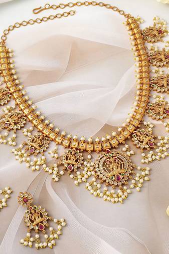 Aheli goddess lakshmi temple necklace set for women traditional indian jewelry