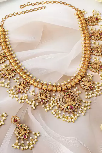 Aheli goddess lakshmi temple necklace set for women traditional indian jewelry