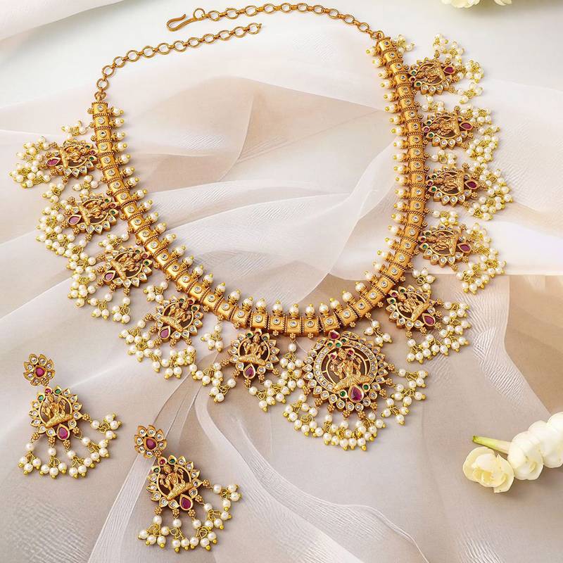 Aheli goddess lakshmi temple necklace set for women traditional indian jewelry