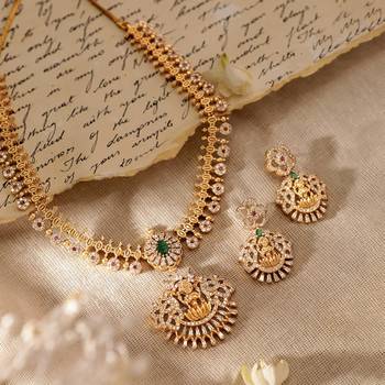 Aheli ethnic lakshmi design necklace and earrings set for women jewelry 1