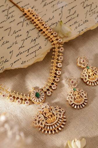 Aheli ethnic lakshmi design necklace and earrings set for women jewelry