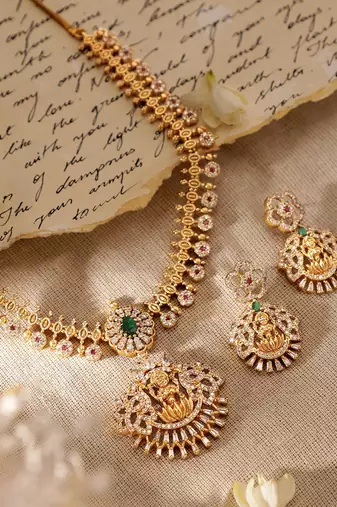 Aheli ethnic lakshmi design necklace and earrings set for women jewelry