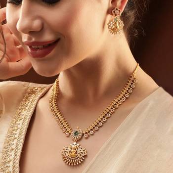 Aheli ethnic lakshmi design necklace and earrings set for women jewelry 2