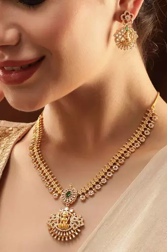 Aheli ethnic lakshmi design necklace and earrings set for women jewelry