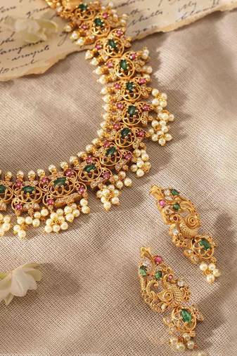 Aheli rani pink green indian traditional necklace earrings jewelry set for women