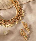 Aheli rani pink green indian traditional necklace earrings jewelry set for women