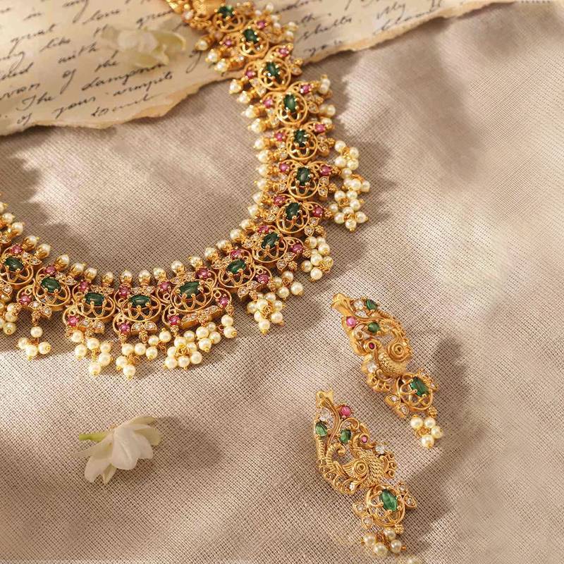 Aheli rani pink green indian traditional necklace earrings jewelry set for women