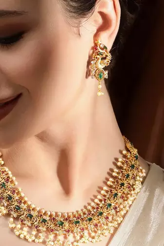 Aheli rani pink green indian traditional necklace earrings jewelry set for women
