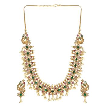 Aheli rani pink green indian traditional necklace earrings jewelry set for women 3