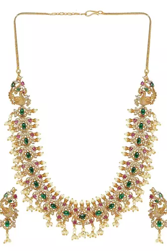 Aheli rani pink green indian traditional necklace earrings jewelry set for women