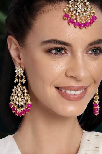 Aheli traditional kundan chandbali earrings with maang tikka jewellery set for women