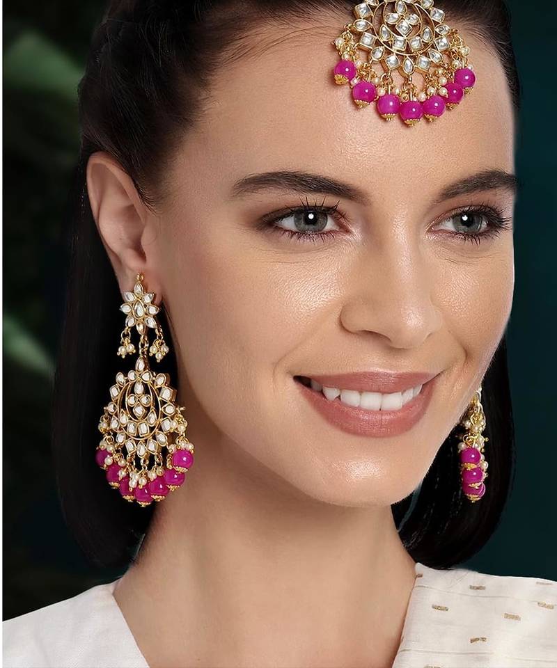 Aheli traditional kundan chandbali earrings with maang tikka jewellery set for women