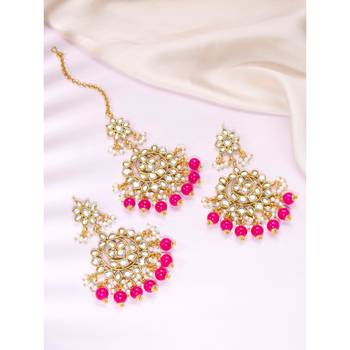 Aheli traditional kundan chandbali earrings with maang tikka jewellery set for women 2
