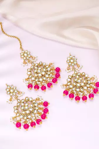 Aheli traditional kundan chandbali earrings with maang tikka jewellery set for women