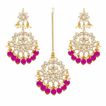 Aheli traditional kundan chandbali earrings with maang tikka jewellery set for women 3