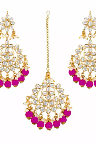 Aheli traditional kundan chandbali earrings with maang tikka jewellery set for women