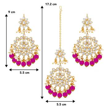 Aheli traditional kundan chandbali earrings with maang tikka jewellery set for women 4