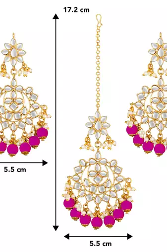 Aheli traditional kundan chandbali earrings with maang tikka jewellery set for women