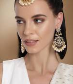 Aheli traditional kundan pearl wedding chandbali earrings with maang tikka jewellery set for women