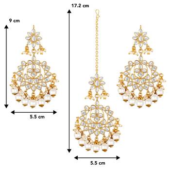 Aheli traditional kundan pearl wedding chandbali earrings with maang tikka jewellery set for women 4