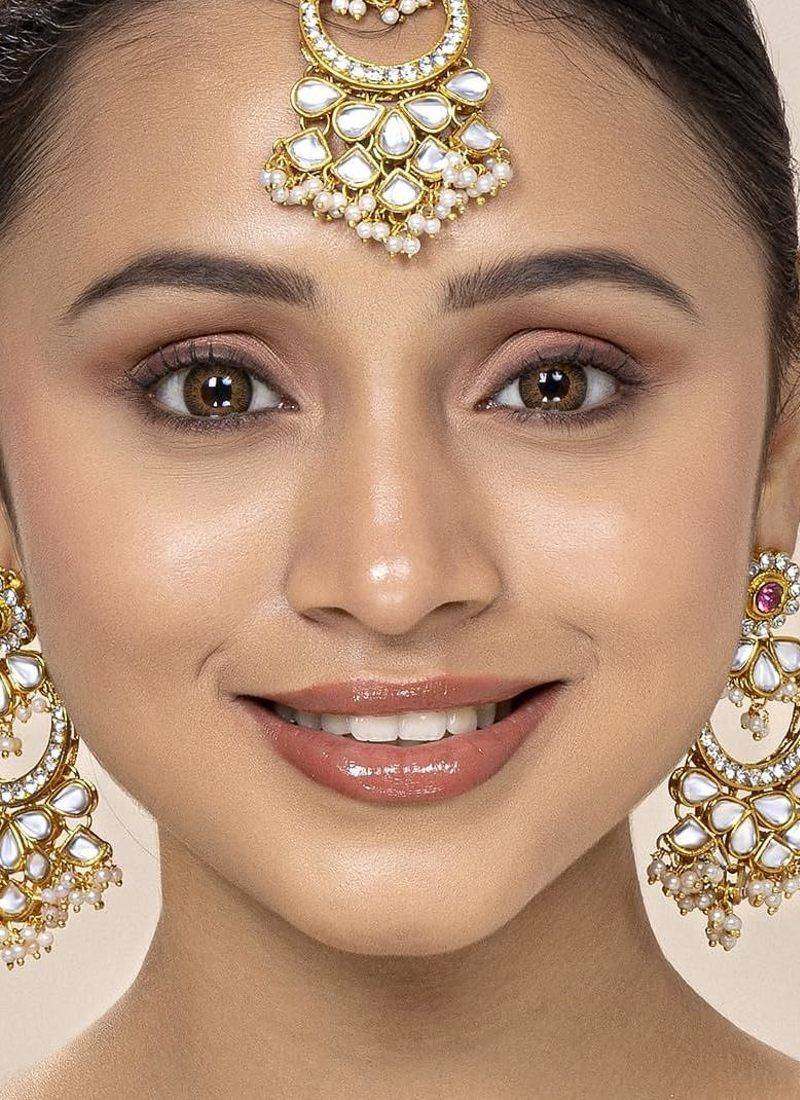 Aheli kundan chandbali earrings with maang tikka traditional jewellery set for women