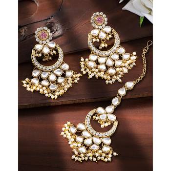 Aheli kundan chandbali earrings with maang tikka traditional jewellery set for women 2