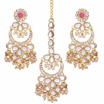 Aheli kundan chandbali earrings with maang tikka traditional jewellery set for women 3