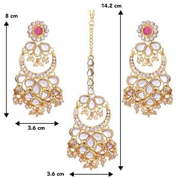 Aheli kundan chandbali earrings with maang tikka traditional jewellery set for women 4