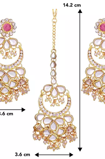 Aheli kundan chandbali earrings with maang tikka traditional jewellery set for women