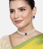 Aheli blue indian traditional crystal pearl beaded choker necklace jewellery set