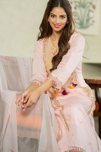 Designer pink ethnic kurta sharara set with heavy embroidery & dupatta