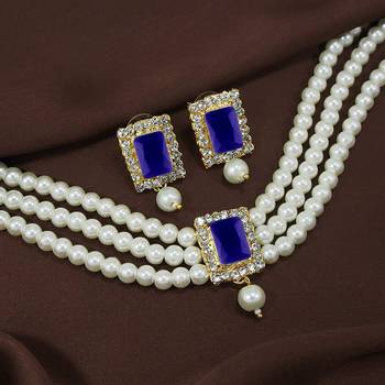 Aheli blue indian traditional crystal pearl beaded choker necklace jewellery set 2